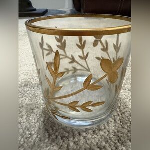Etched gold and glass candle holder